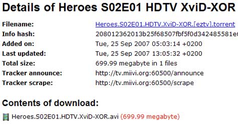 Heroes and Prison Break Torrents Tracked by MiiVi.org