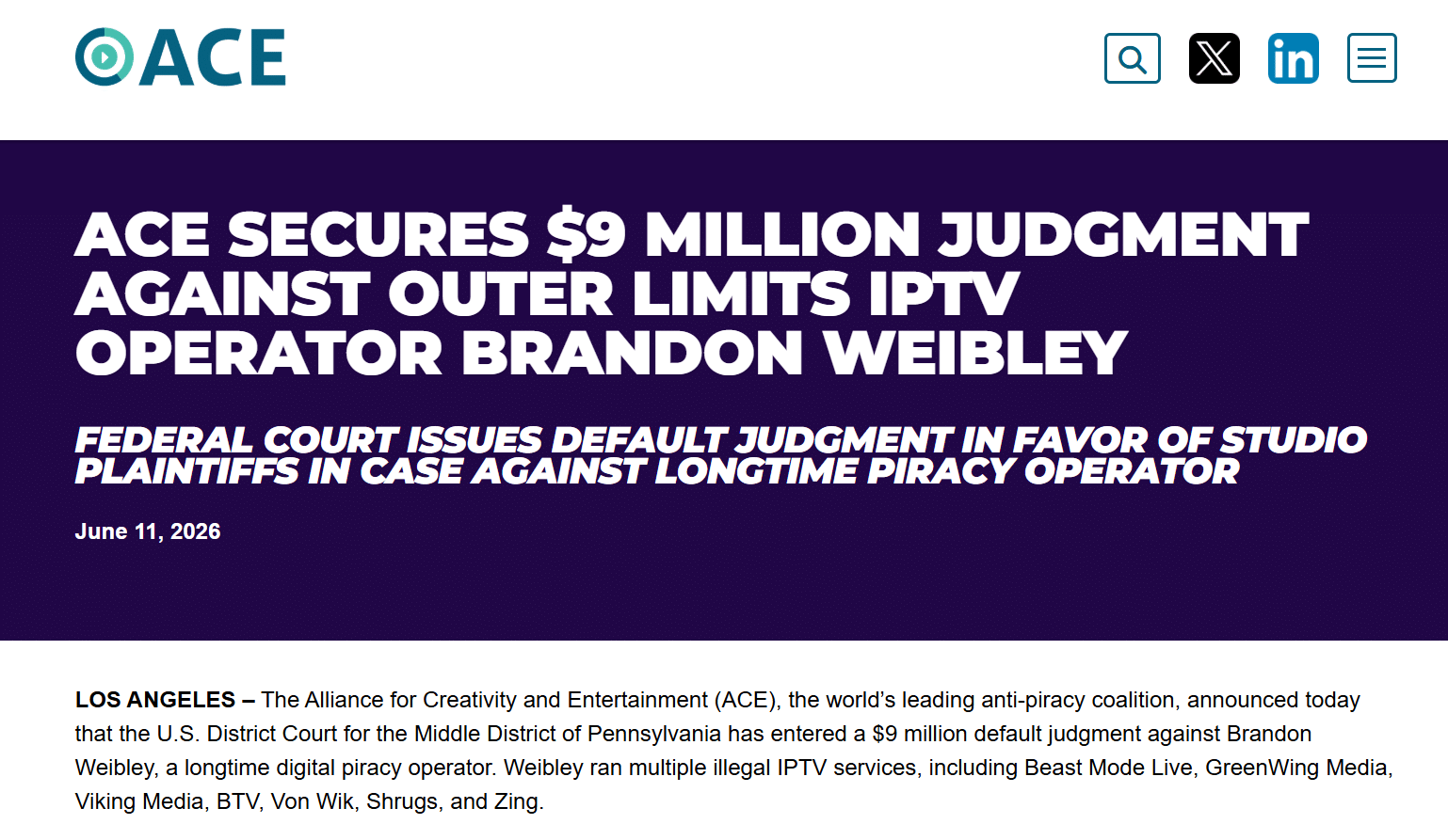 ACE press release