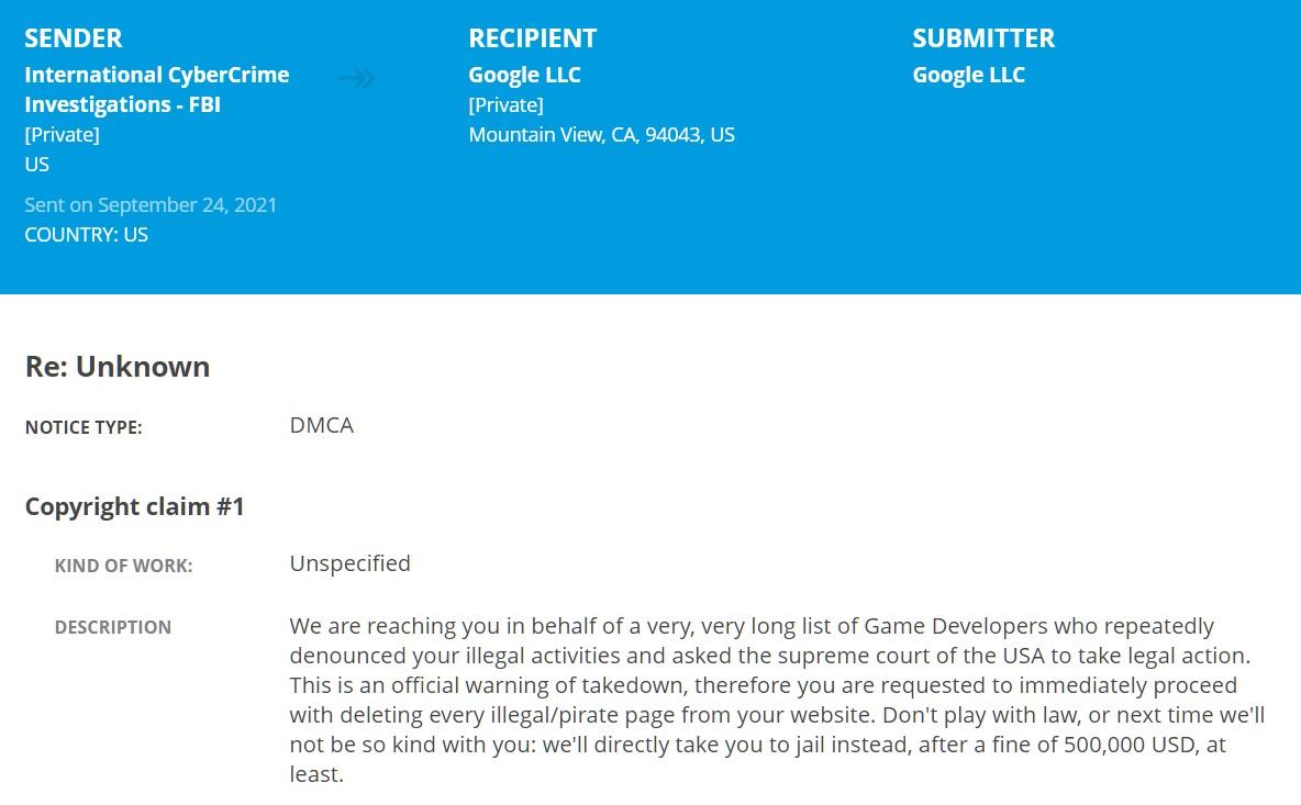 dubious dmca notice