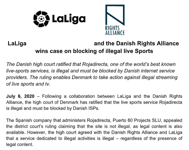 rojadirecta press release