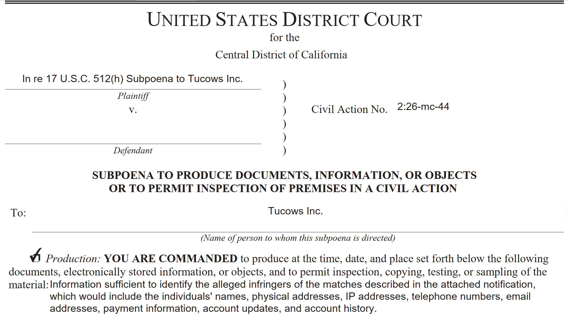 proposed subpoena