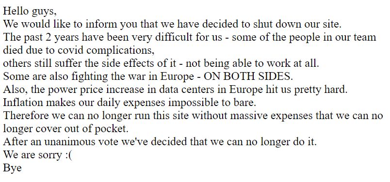 Farewell rarbg farewell message