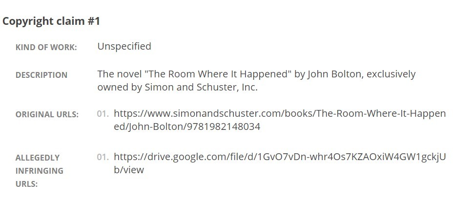 takedown notices Bolton book