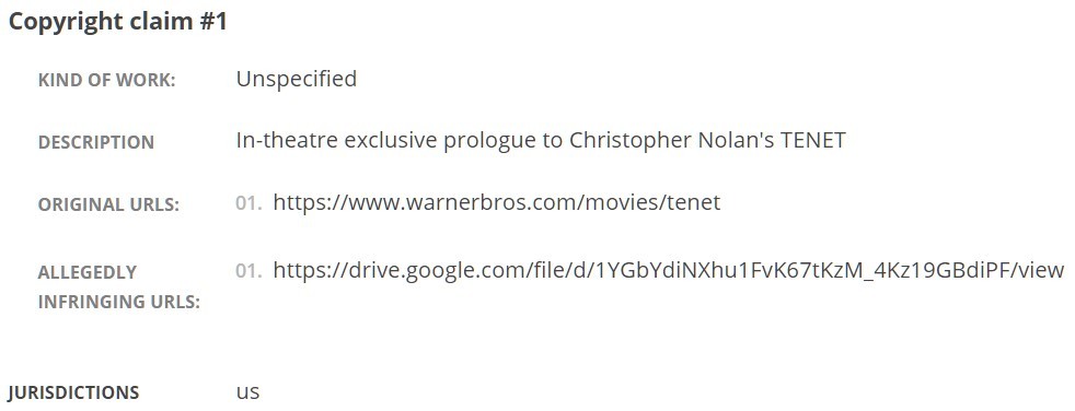 tenet dmca notice