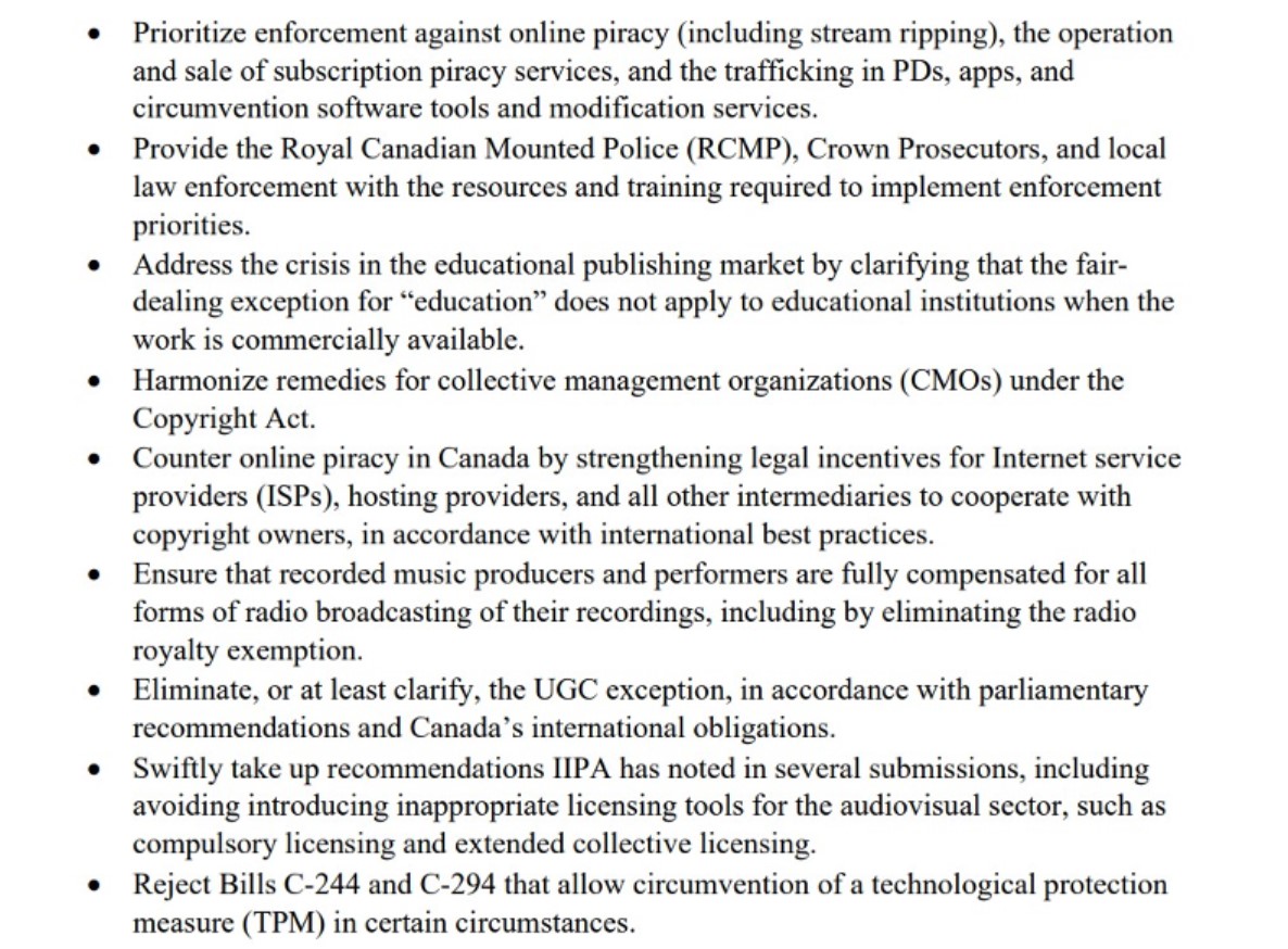 the canadian iipa wishlist